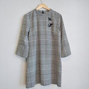 H&M Dress Plaid Sequin Beaded Bees Details Sz 10